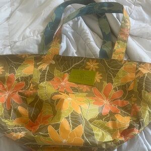LexBreezy Tropical Floral Tote - reversible Orange and Green Blu and Green